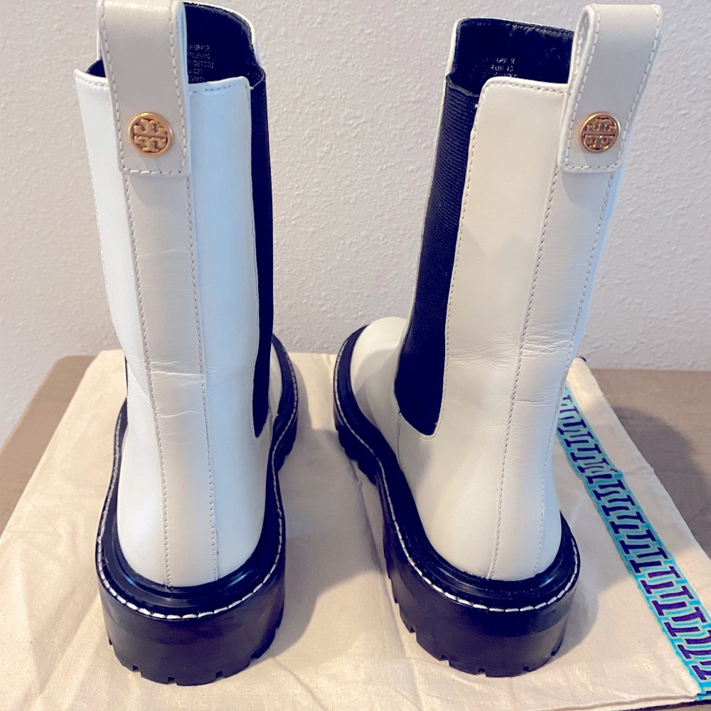 Tory Burch White Leather Boot , worn once , like new